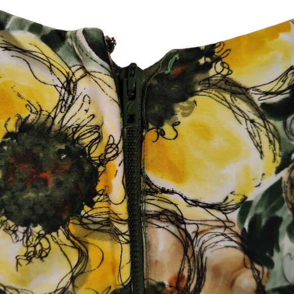 Vintage 50s Boat Neck Fit Flare Dress Size XS Yellow Brown Floral Print Sequin - Picture 12 of 16